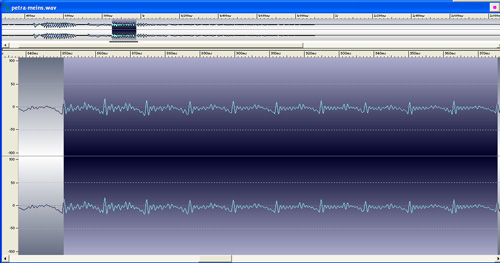 MG1: Abbildung 9: Screenshot von 10 ausgewaehlten Schwingungen des Lautes 'a' in pl-petra.wav